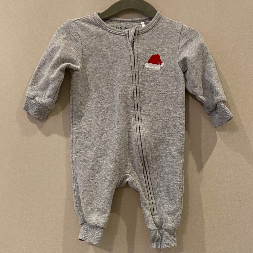 Petit Lem Gray One Piece with Santa Hat